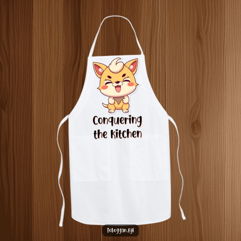 Funny determined character apron, ideal for kitchen use, featuring an excited character with a focused and determined expression.