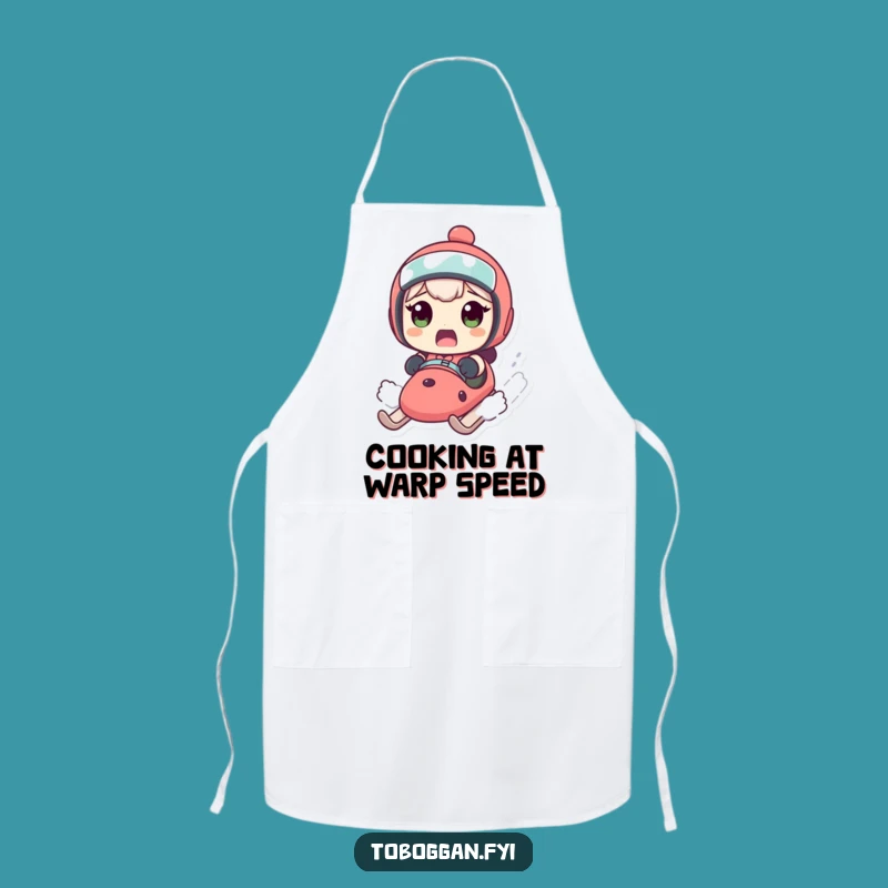 Funny Sledding Apron: Humorous Character Speeding Surprise Kitchen Gift