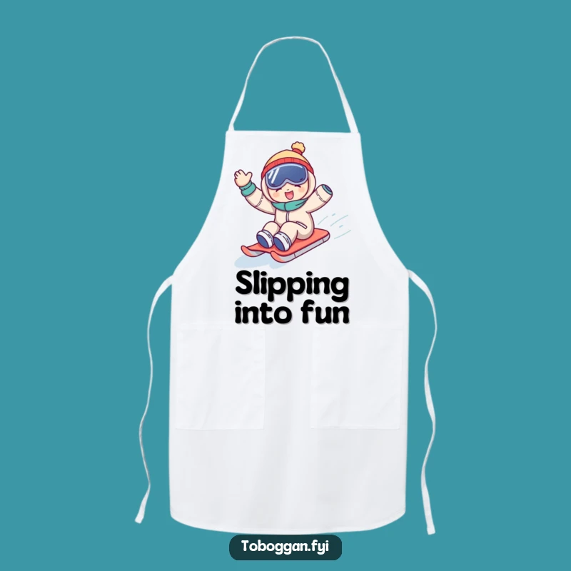 Funny Sledding Apron: Joyful Wave Downhill Kitchen Fun, Perfect Humorous Gift!