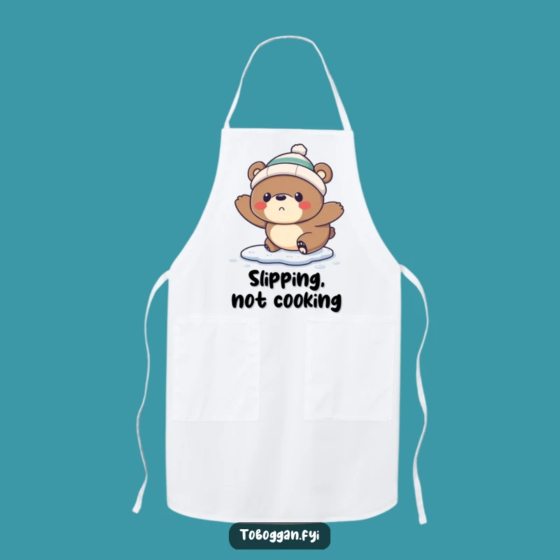 Funny Slipping Bear Apron: Startled Bear Cooks, Hilarious Winter Funny Gift