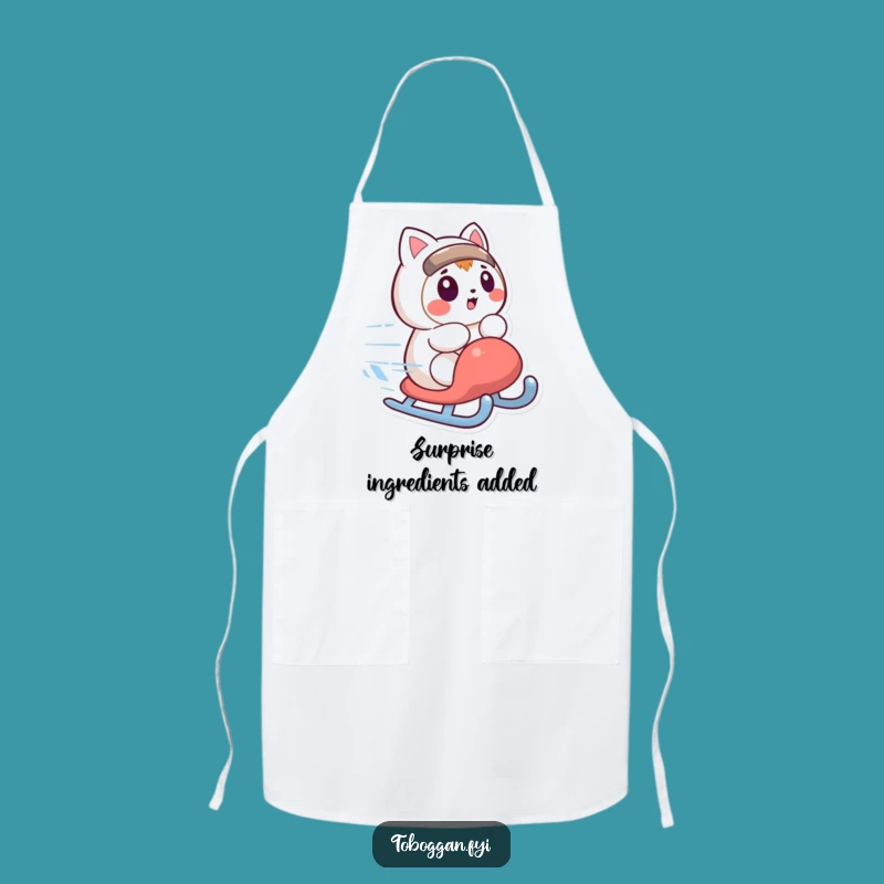 Funny Surprised Sledding Character Apron: Kitchen Winter Fun Gift