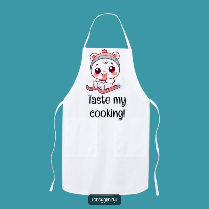 Funny Tongue Out Sledding Character Apron: Playful Kitchen Fun Gift