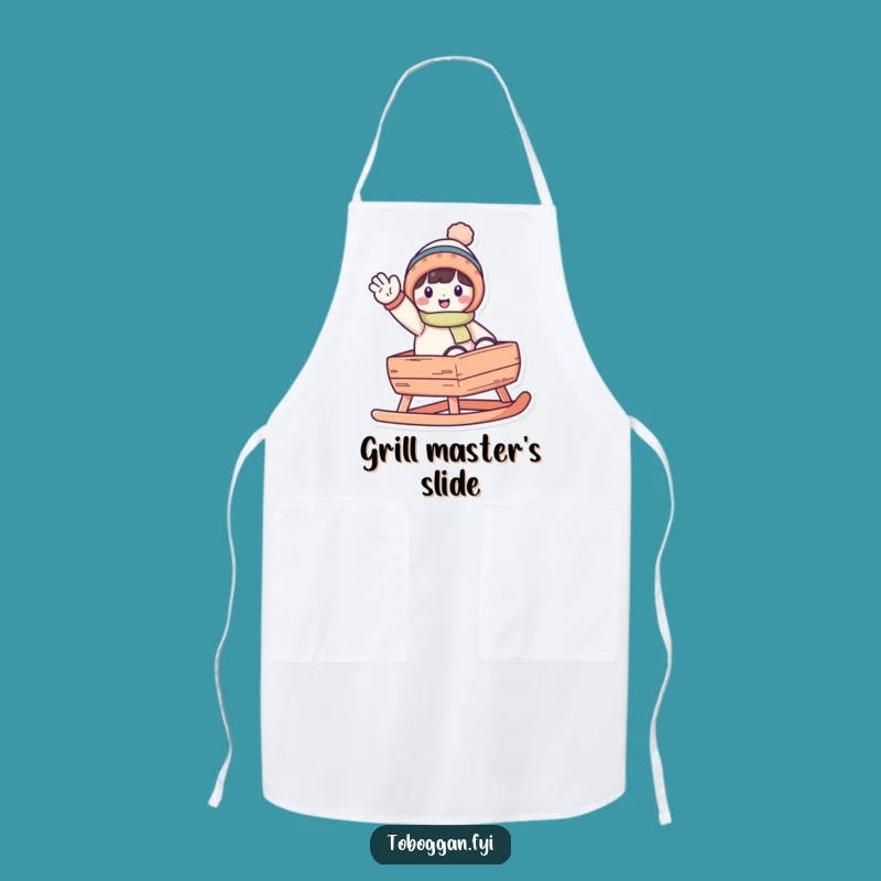 Funny Waving Toboggan Character Apron - Cook and Serve with Winter Cheer
