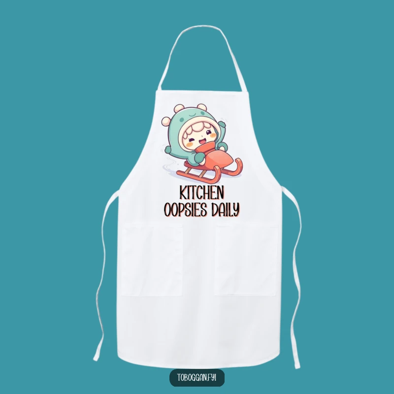 Funny Falling Off Sled Apron - Chef's Comical Kitchen Wear Gift