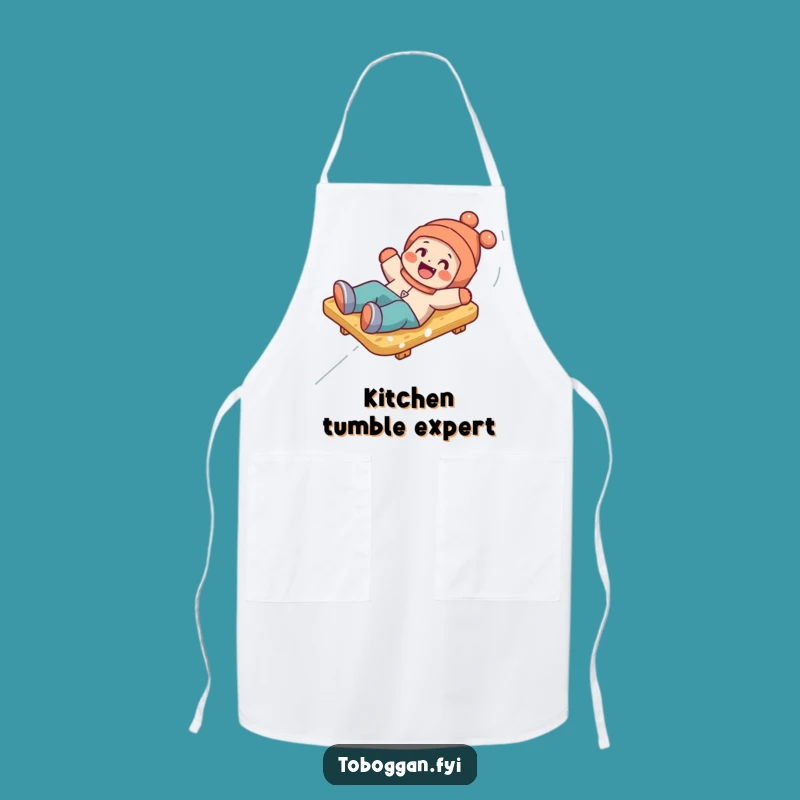 Funny Toboggan Tumble Apron: Playful Character's Kitchen Fun
