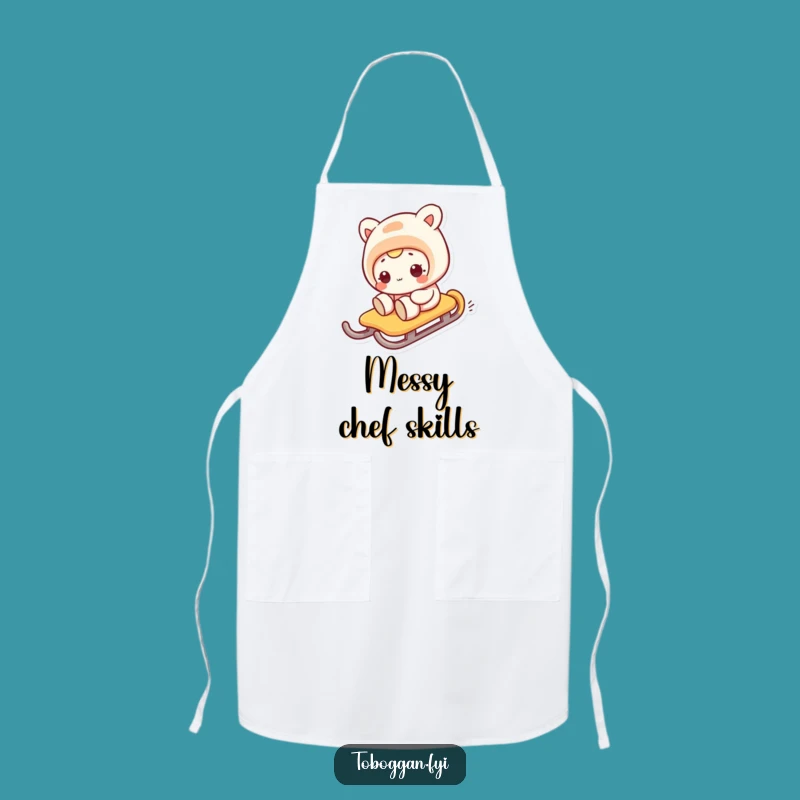 Funny Sideways Sledding Apron: Comical Character Kitchen Gift