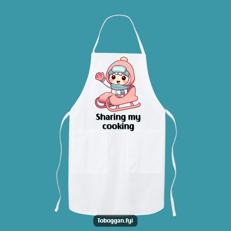 Funny Sledding Character Apron - Winter Kitchen Wear, Whimsical Gift