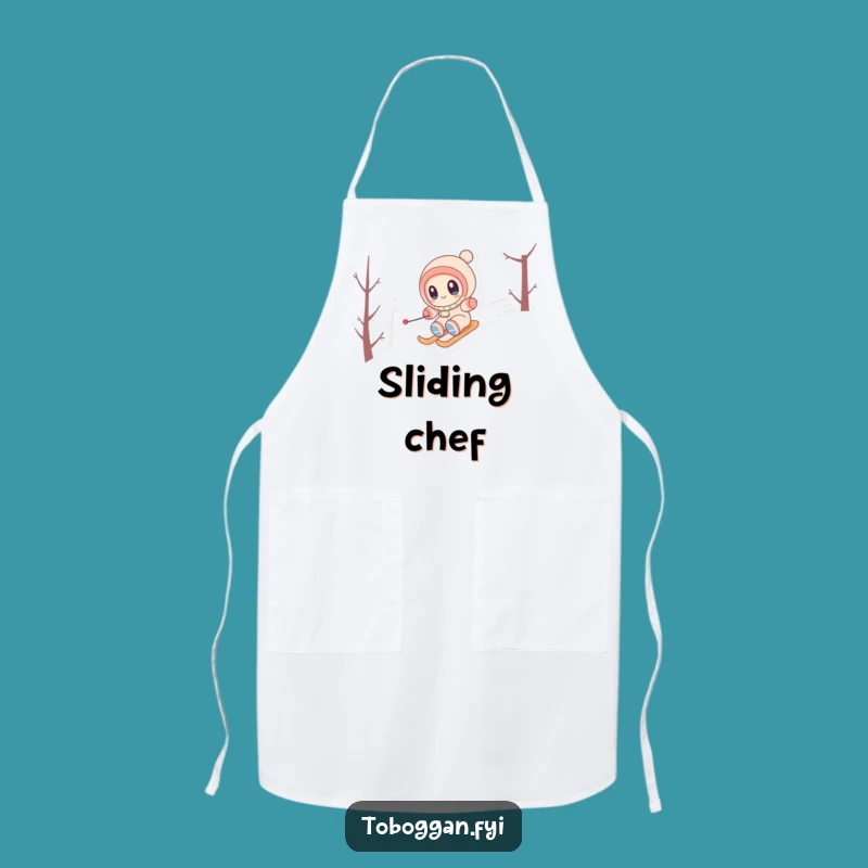 Funny Snowy Hill Zipping Apron - Cute Winter Chef