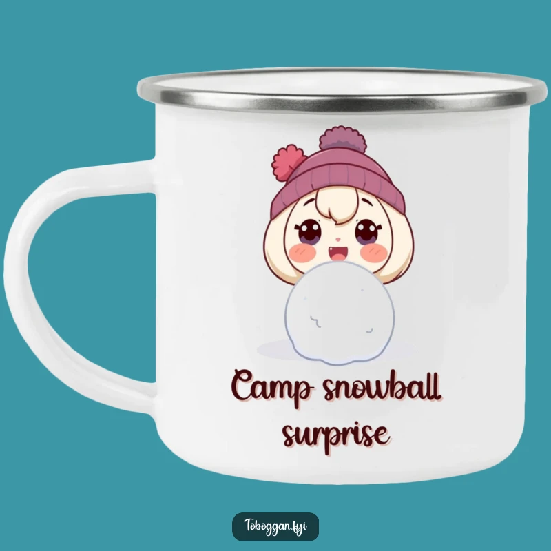 Funny Snowball Surprise Camping Mug: Adventure Character's Shocked Gift