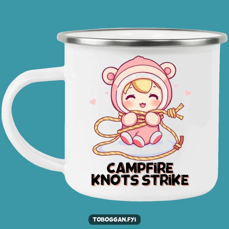 Funny Tangled Sled Rope Camping Mug: Hilarious Character Mishap for Campers