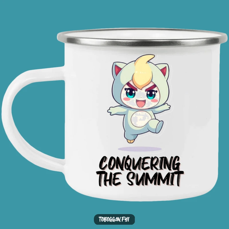 Funny Action Jumper Camping Mug: Determined Leap, Outdoor Energy Gift!