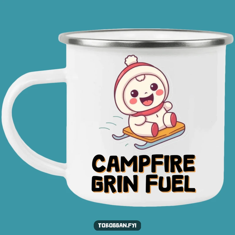 Funny Grinning Sledder Camping Mug: Adventure Character Sliding Cup