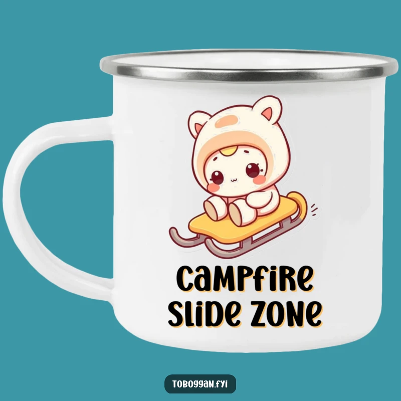 Funny Sideways Sledding Camping Mug: Durable Comical Character Outdoor Gift