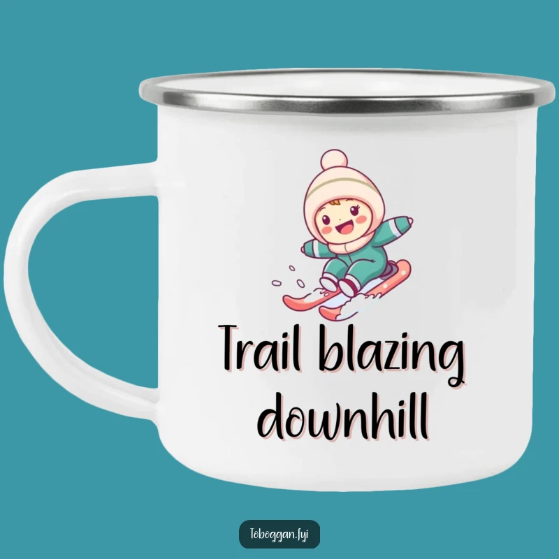 Funny Snowy Hill Sledding Camping Mug: Cute Character's Adventure, Great Outdoor Gift!