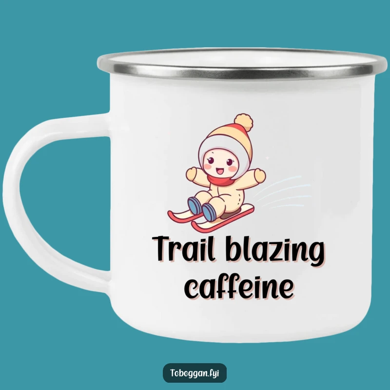 Funny Snowy Hill Zoom Camping Mug: Adventure Character Sledding Cup