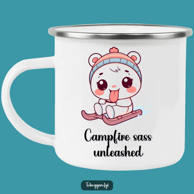Funny Tongue Out Sledding Character Camping Mug: Playful Outdoor Gift
