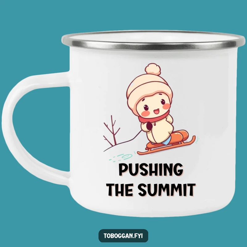 Funny Uphill Sledding Camping Mug: Hilarious Character Effort for Outdoor Adventures