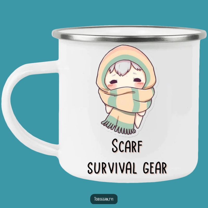 Funny Scarf Monster Camping Mug: Adventure Character's Cozy Gift