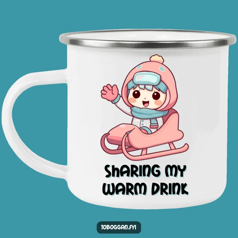 Funny Sledding Character Camping Mug - Winter Cartoon Cup, Outdoor Gift