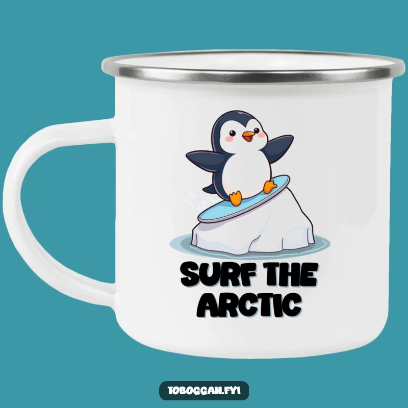 Funny Penguin Surf Camping Mug - Playful Arctic Adventure Drinkware
