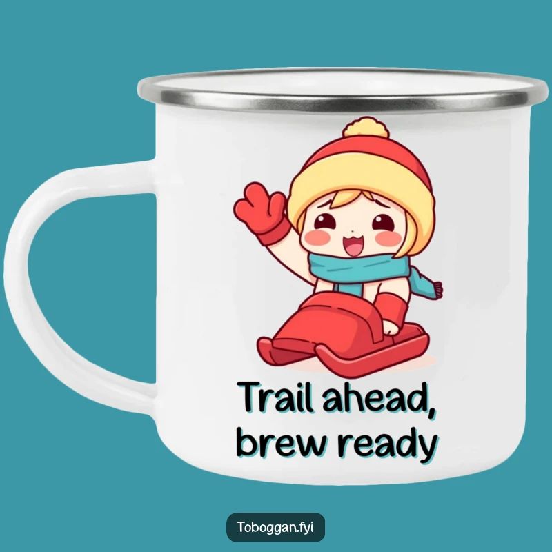 Funny Snow Day Camping Mug: Toboggan Waving, Outdoor Winter Fun Gift!