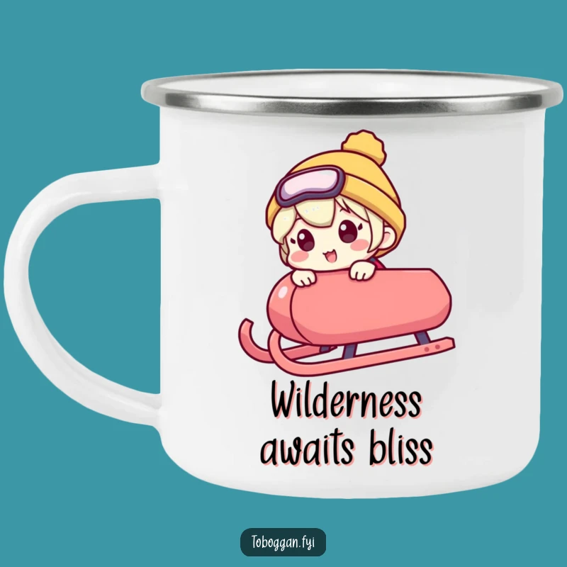 Funny Excited Sledding Camping Mug: Hilarious Peeking Character for Anticipation