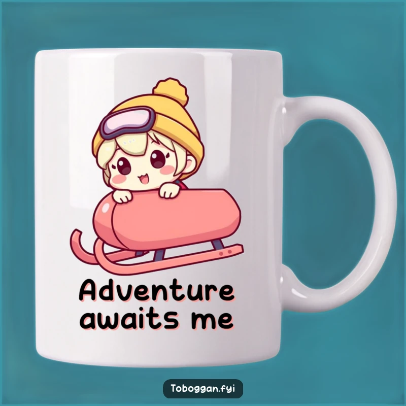 Funny Excited Sled Rider Mug: Hilarious Peeking Character, Perfect Anticipation Gift