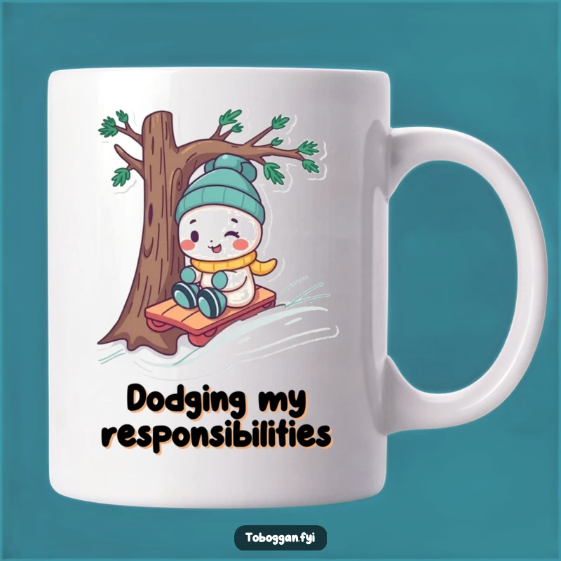 Funny Toboggan Tree Dodge Mug: Playful Winter Fun, Perfect Funny Gift