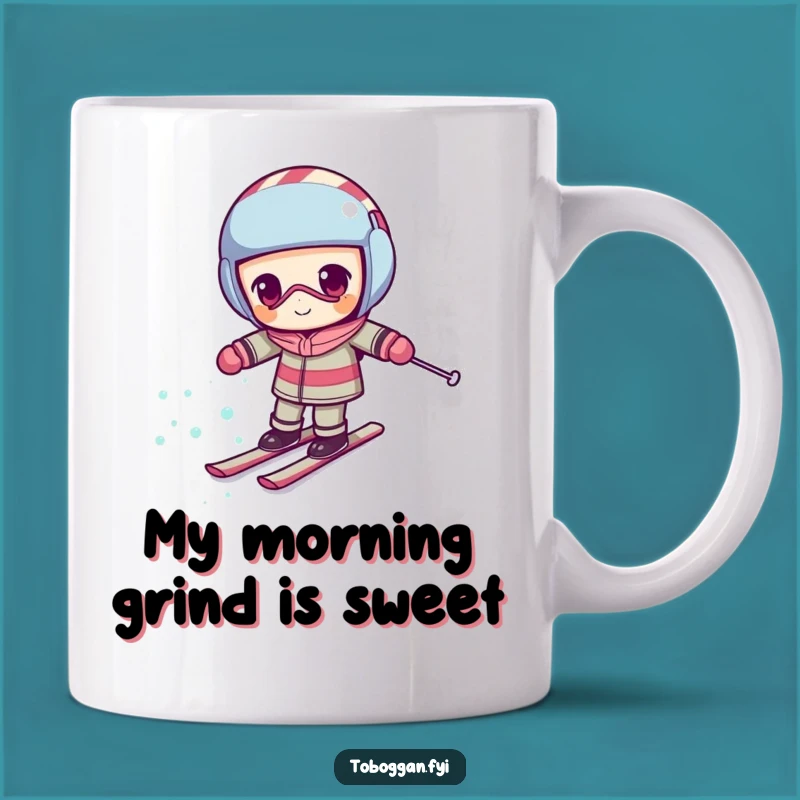 Funny Candy Cane Skiing Mug, Determined Uphill Effort - Humorous Gift