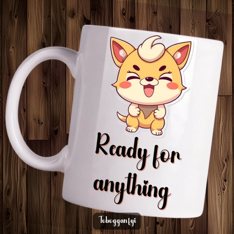 Funny determined character mug, showing an excited character with a focused and enthusiastic expression.