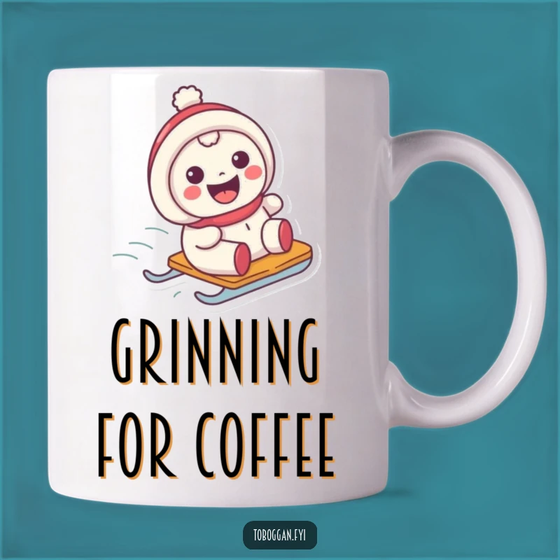 Funny Grinning Sledder Mug: Happy Character Sliding Adventure Gift