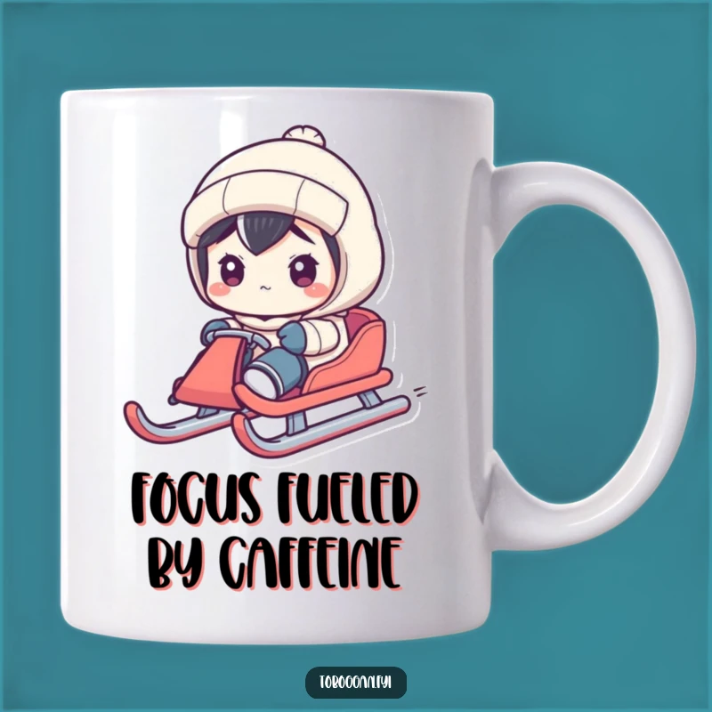 Funny Sled Steering Mug: Intense Character Focus, Hilarious Winter Gift