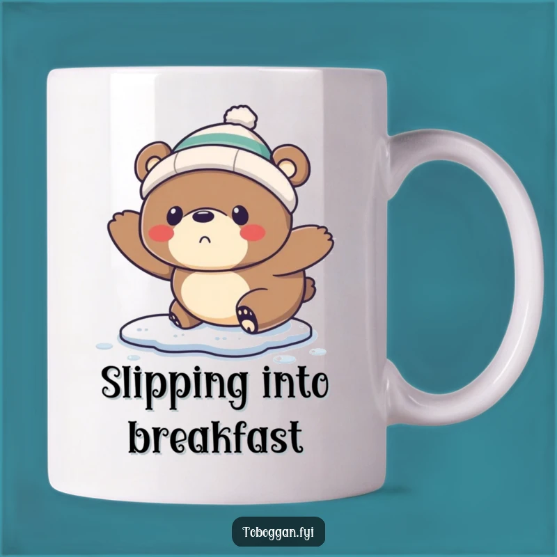 Funny Slipping Bear Mug: Startled Bear In Toque, Perfect Winter Funny Gift