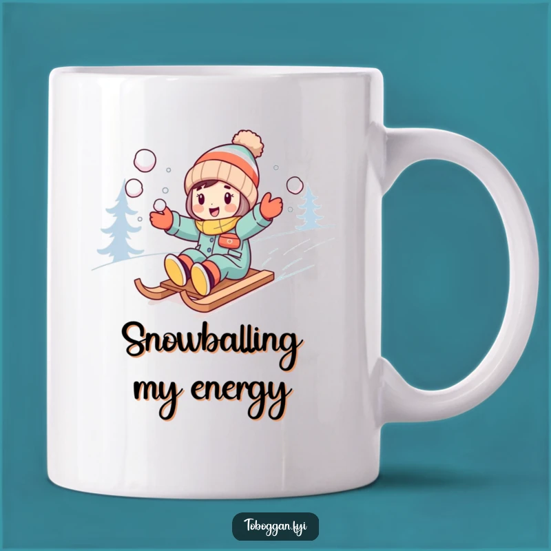 Funny Snowball Sledder Mug - Excited Character Winter Fun Gift