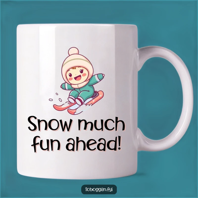 Funny Snowy Hill Sledding Mug: Cute Character's Thrilling Descent, Perfect Winter Gift!