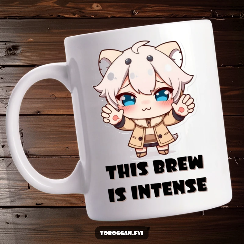 Funny mug featuring a character making a comical, contorted face while attempting to stop, highlighting a relatable struggle.