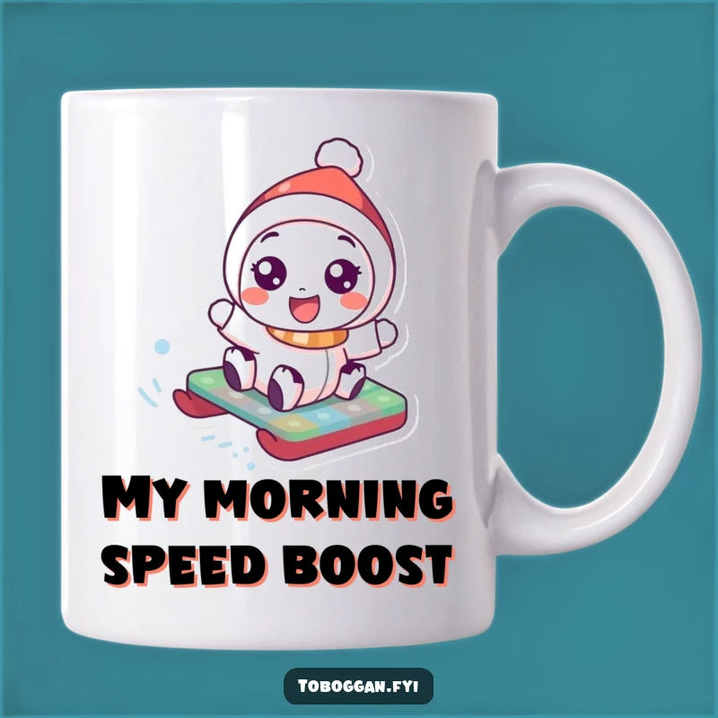 Funny Toboggan Joy Mug: Wide-eyed Character's Happy Slide - Perfect Funny Gift!