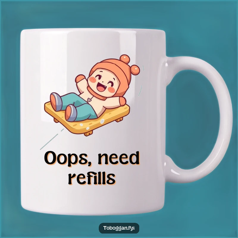 Funny Toboggan Tumble Mug: Playful Character's Snowy Mishap Gift