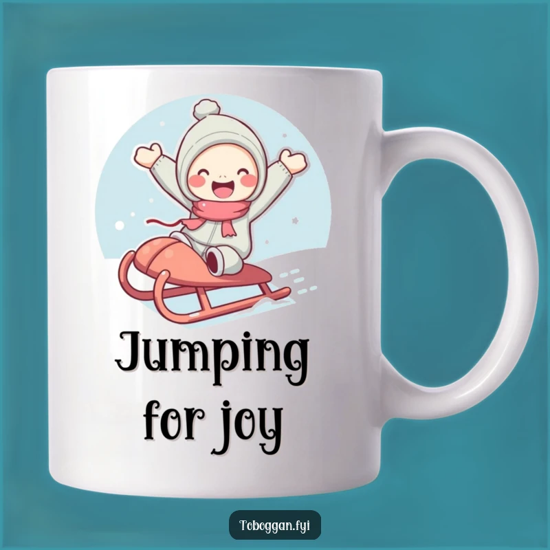 Funny Joyful Jump Mug: Rosy Cheeked Character Flying Gift