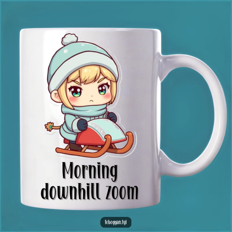 Funny Sled Master Mug: Determined Character's Winter Adventure Gift