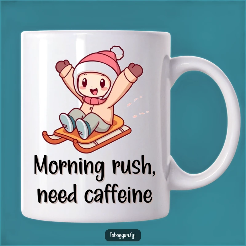 Funny Sledding Character Mug: Arms in Air Thrill Seeker Gift!