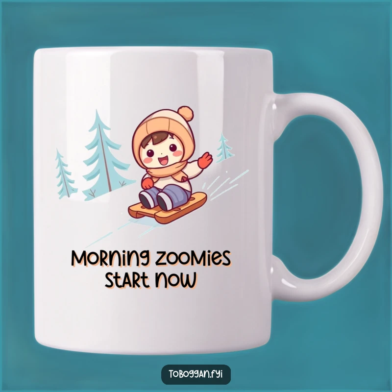 Funny Cute Sledding Character Mug - Joyful Winter Fun Gift