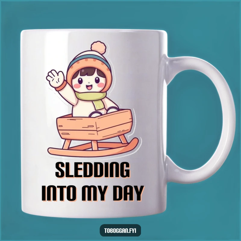 Funny Waving Toboggan Character Mug - Winter Fun Enthusiast Gift