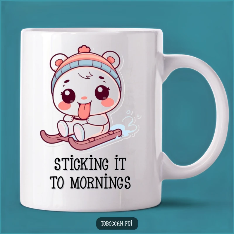 Funny Tongue Out Sledding Character Mug: A Playful Winter Fun Gift
