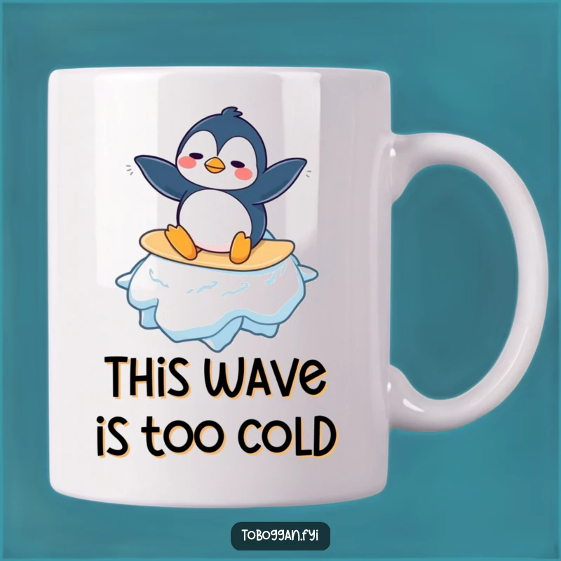 Funny Penguin Snowflake Surf Mug: Confused Arctic Mishap Gift!
