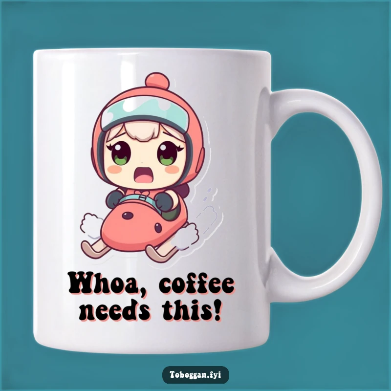 Funny Surprise Sledding Mug: Hilarious Character Speeding Snow Gift