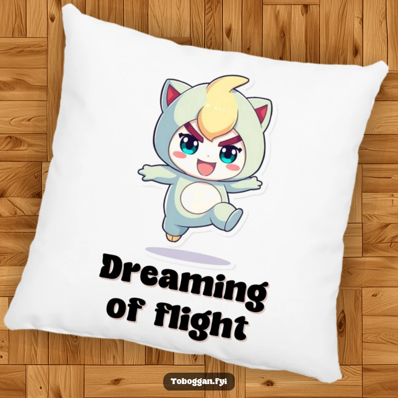 Funny pillow featuring a character in a determined, playful jump, offering comfort and a touch of sporty humor.