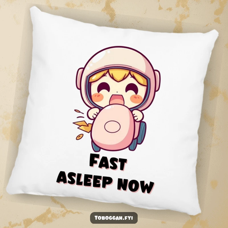 Funny speeding pillow featuring a character with a funny, excited face during a fast ride, perfect for comfort.