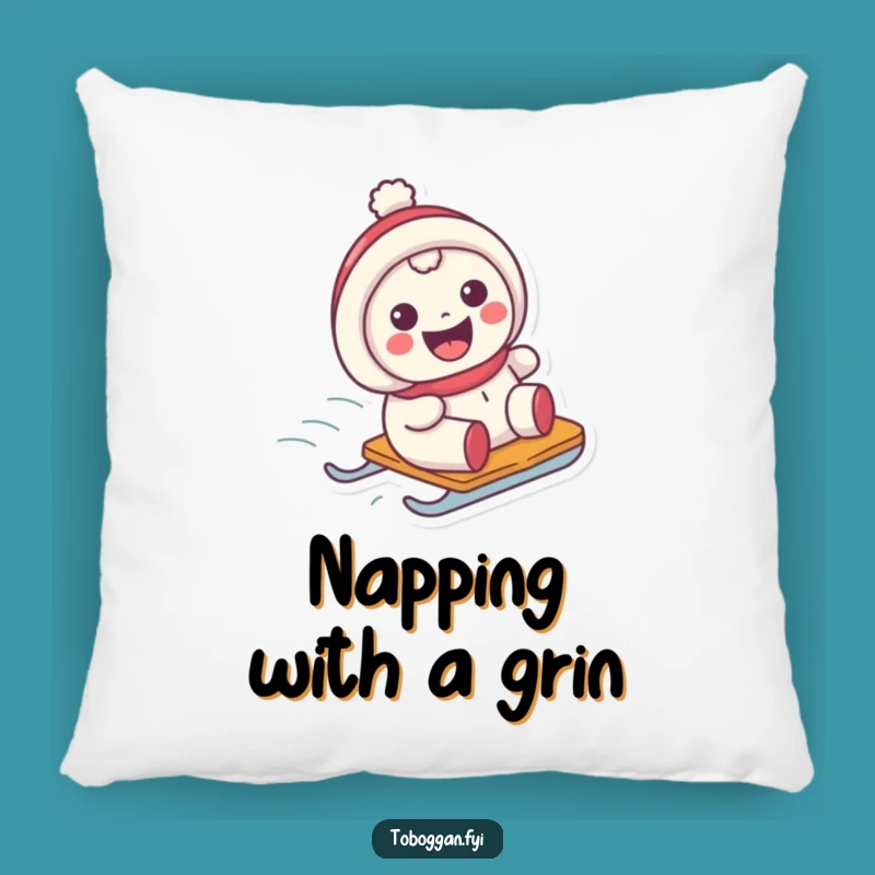 Funny Grinning Sledder Pillow: Cozy Character Sliding Comfort