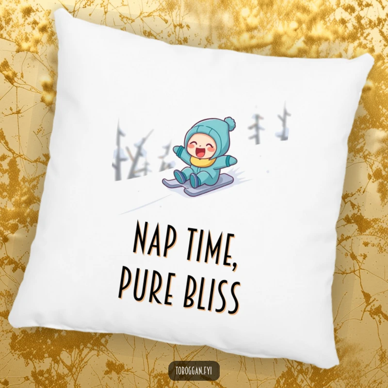 Funny character laughing heartily while sledding down a snowy slope, offering soft comfort and a cheerful visual accent.